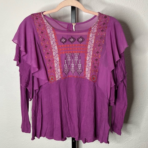 Free People Tops - Free People La Cienega Embroidered Top in Wisteria Long Sleeve Women's XS